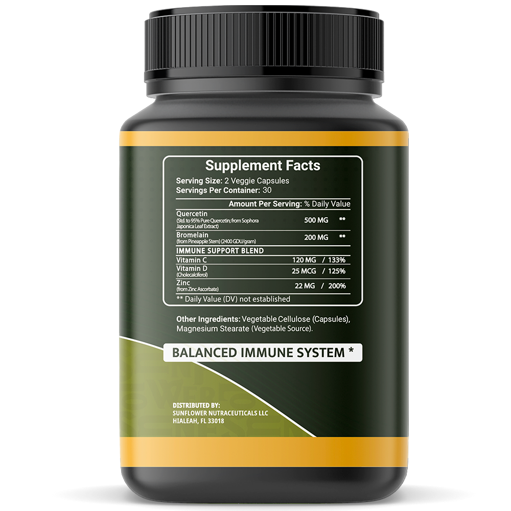 Quercetin with Vitamin C and Zinc - Quercetin with Bromelain - Quercetin 500mg - Zinc Quercetin - 60 Veggie Caps - Quercetin Supplements + Vitamin D3 - (Non-GMO, Gluten-Free, Vegan) 1 Month Supply