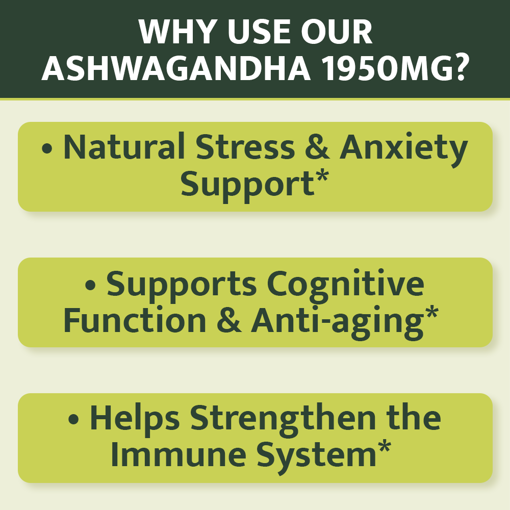 Organic Ashwagandha 1,950 mg - 120 Vegan Capsules - Gluten Free, Non-GMO Supplement, Supports Mood.